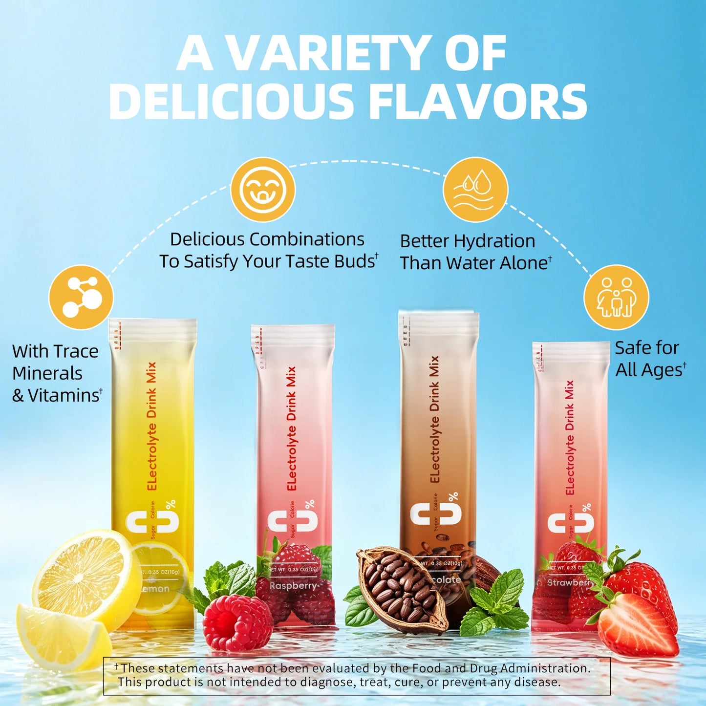 Electrolyte Powder Sugar Free & 0 Calories Mixture Electrolyte Drinks Quickly Hydrate Provide Endurance & Energy Support Non GMO