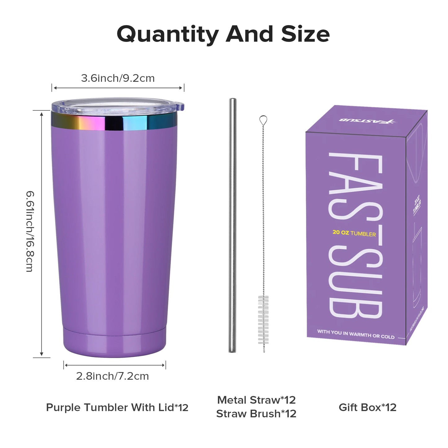 12 Pack 20 oz Stainless Steel Tumblers Bulk, Insulated Travel Cup with Lid, Fit Laser Engraving, Car Cupholder (Assorted Colors)