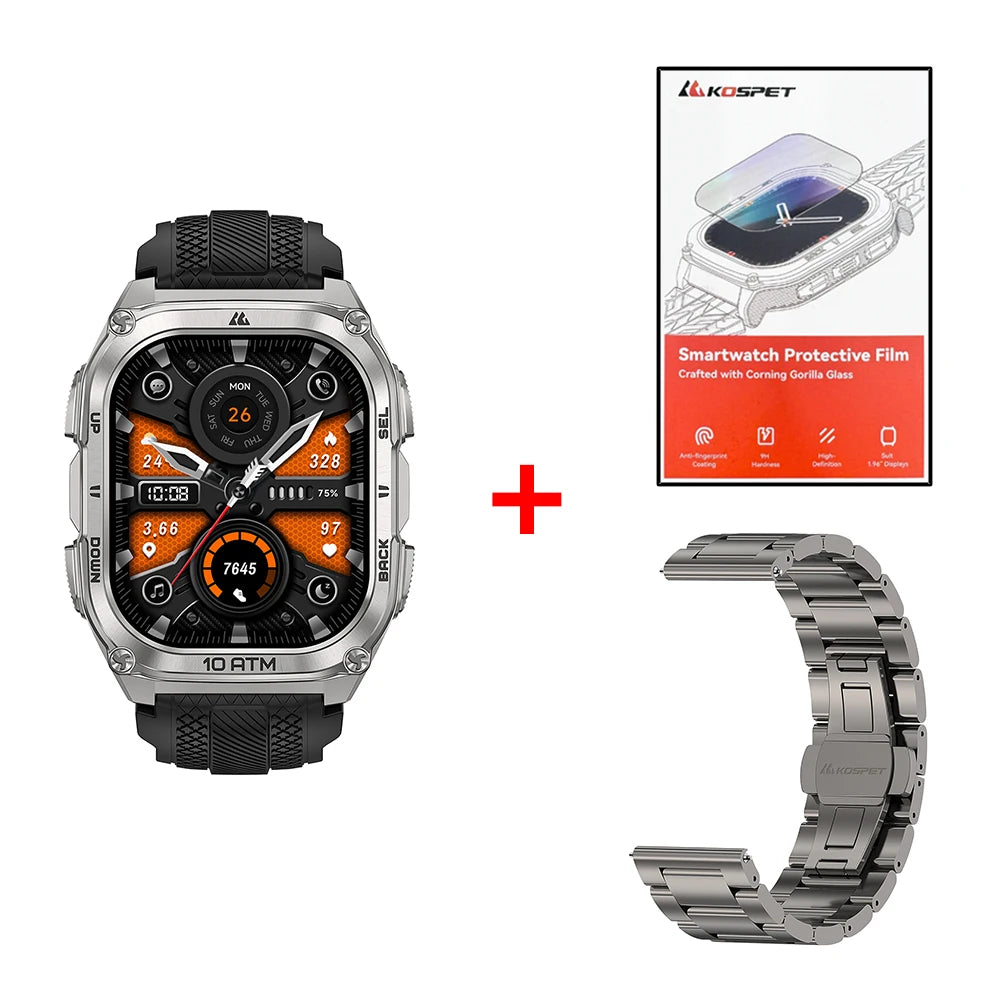 KOSPET Tank M4 Smart Watch Stainless Steel 6-Sat GPS Offline Maps 10ATM Waterproof 45M Dive 24/7 Health Monitor for Android iOS