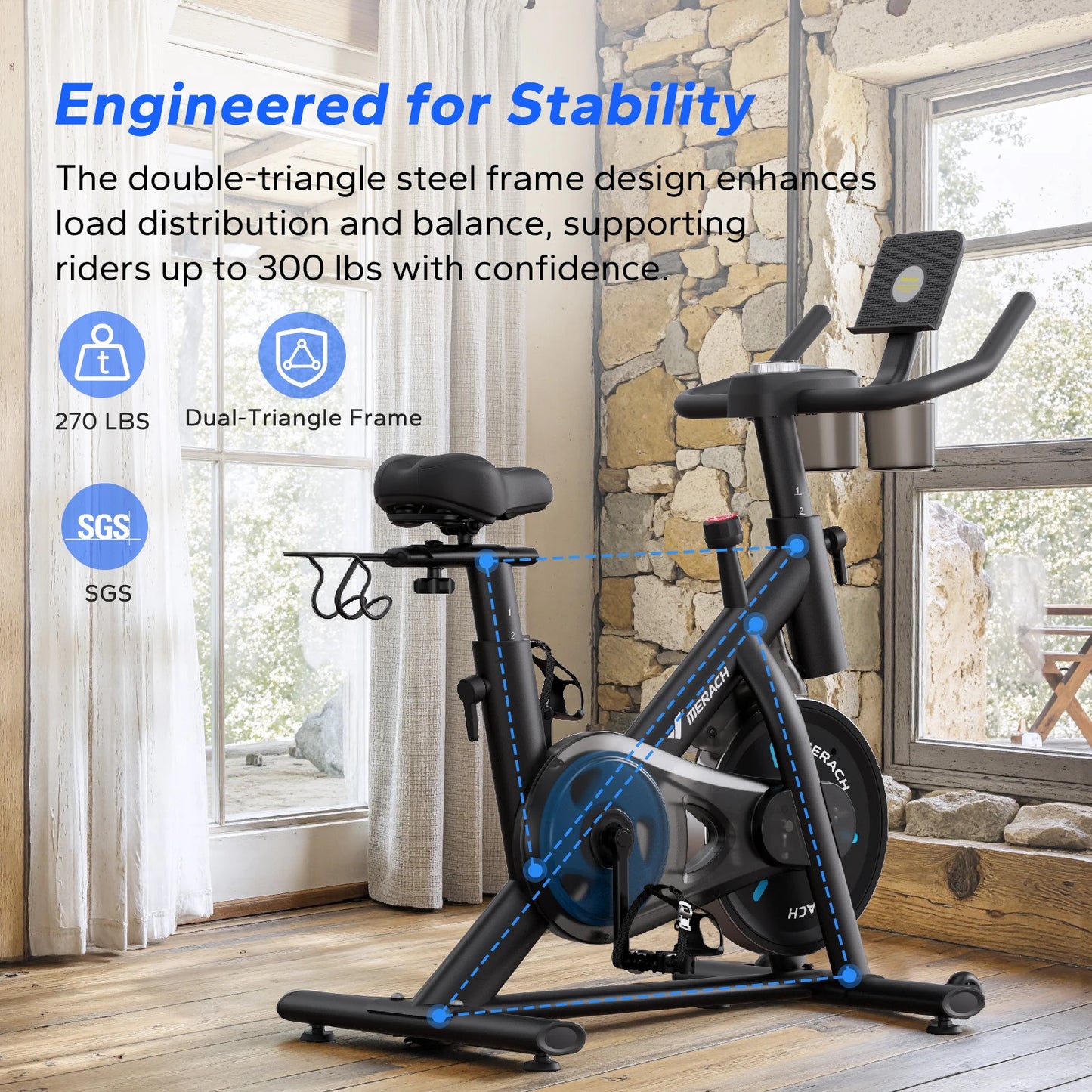MERACH Exercise Bike Brake Pad/Magnetic Stationary Bike with Exclusive App Low Noise Indoor Cycling Bike with Fitness Courses
