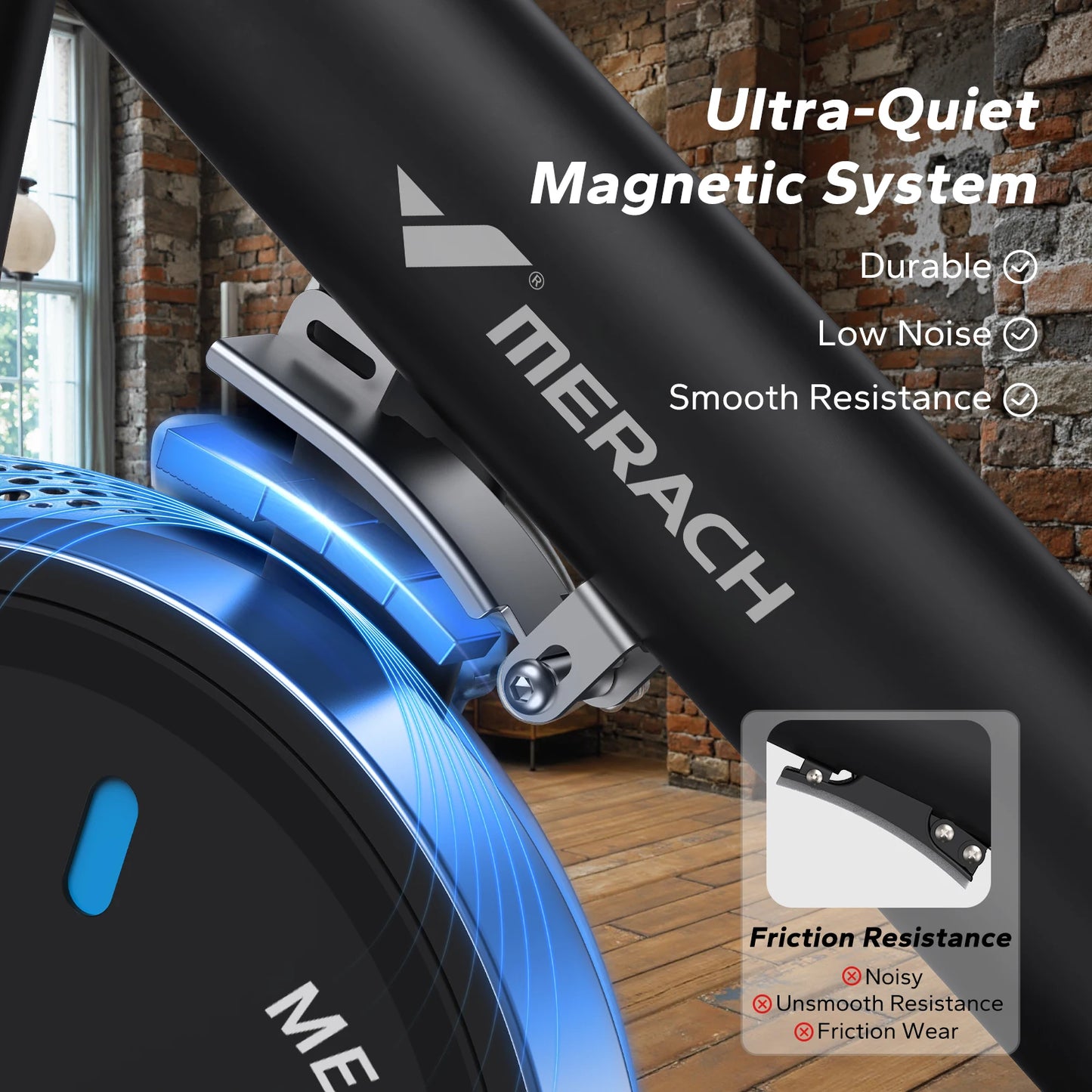 MERACH Exercise Bike Brake Pad/Magnetic Stationary Bike with Exclusive App Low Noise Indoor Cycling Bike with Fitness Courses