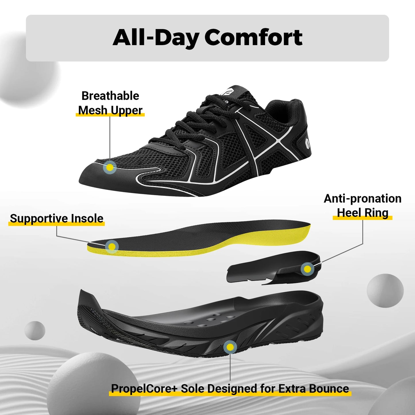 FitVille Newest Men'S Walking Shoes Wide Width Thicker Cushioning Sneaker Bouncy Running Shoe Workout Gym Athletic