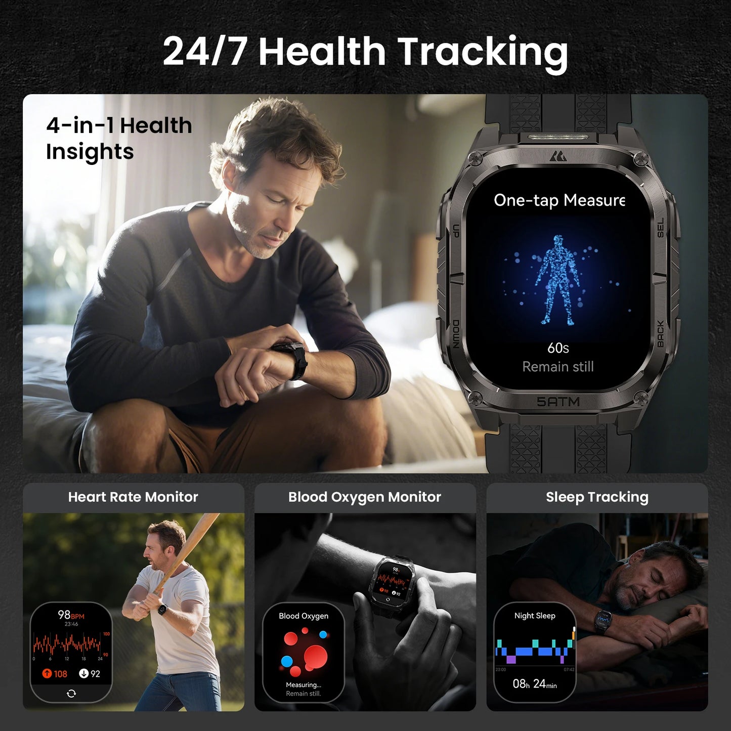 KOSPET TANK M4C Advanced GPS Smartwatch for Men MIL-STD-810H Tough 5ATM Waterproof Integrated Flashlight & Health Tracking