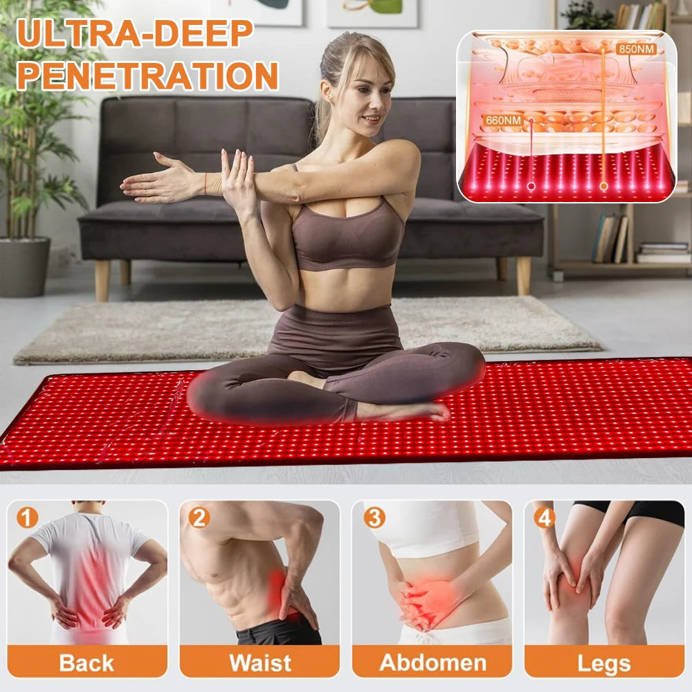 Large Full Body Red Light Mat 71"x 31" Red Light Blanket 5 Brightness Level Red Near Infrared 660nm 850nm Pad for Improved Sleep