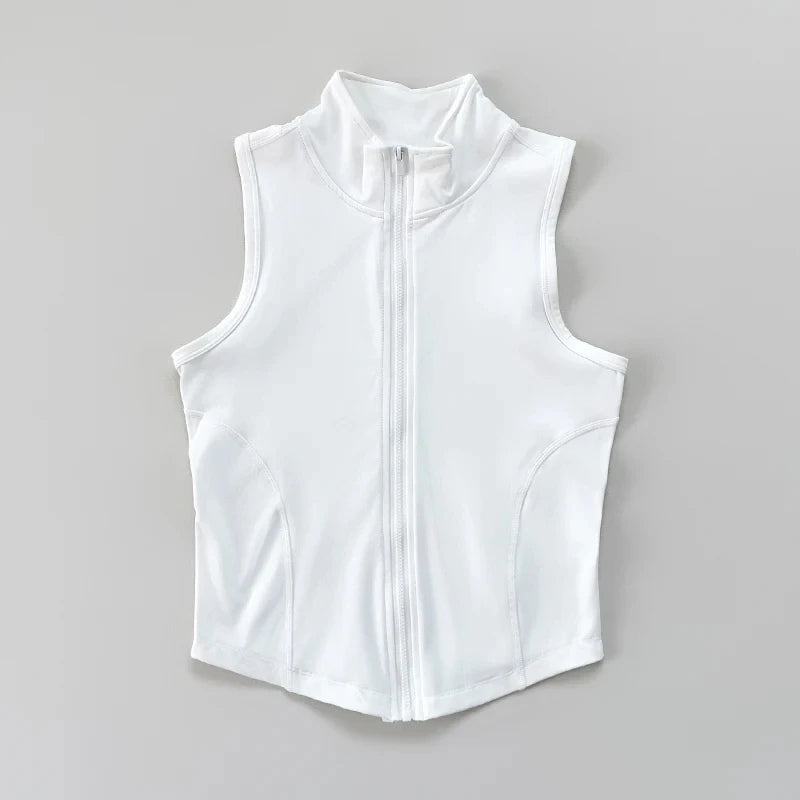 Women's Slim Fit Sport Sleeveless Top Quick Dry Elastic Stand Collar Yoga Fitness Clothing Summer Zipper