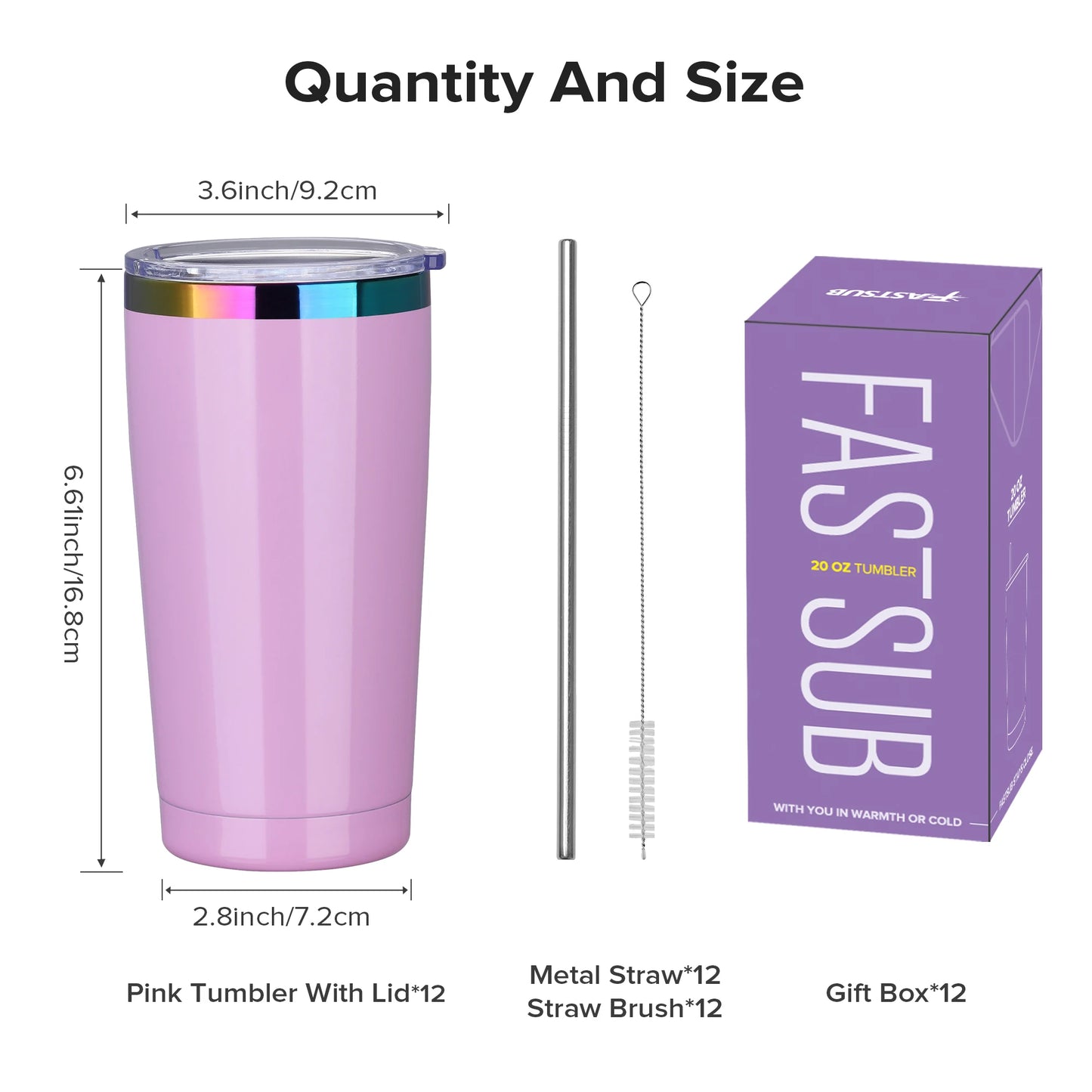 12 Pack 20 oz Stainless Steel Tumblers Bulk, Insulated Travel Cup with Lid, Fit Laser Engraving, Car Cupholder (Assorted Colors)