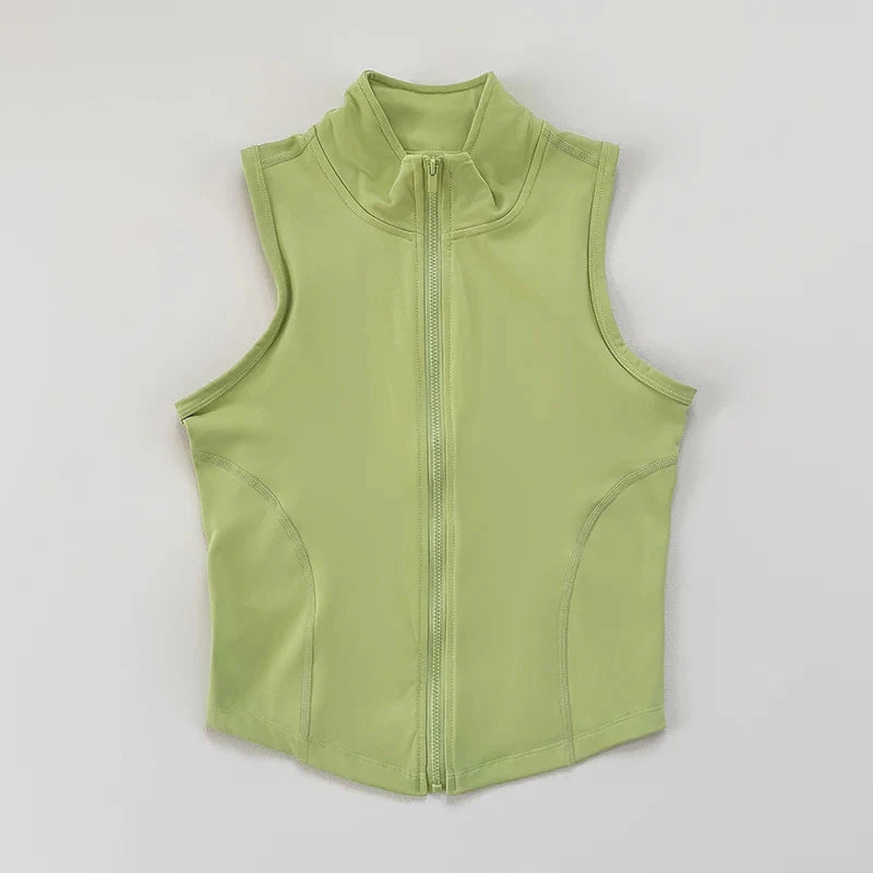 Women's Slim Fit Sport Sleeveless Top Quick Dry Elastic Stand Collar Yoga Fitness Clothing Summer Zipper