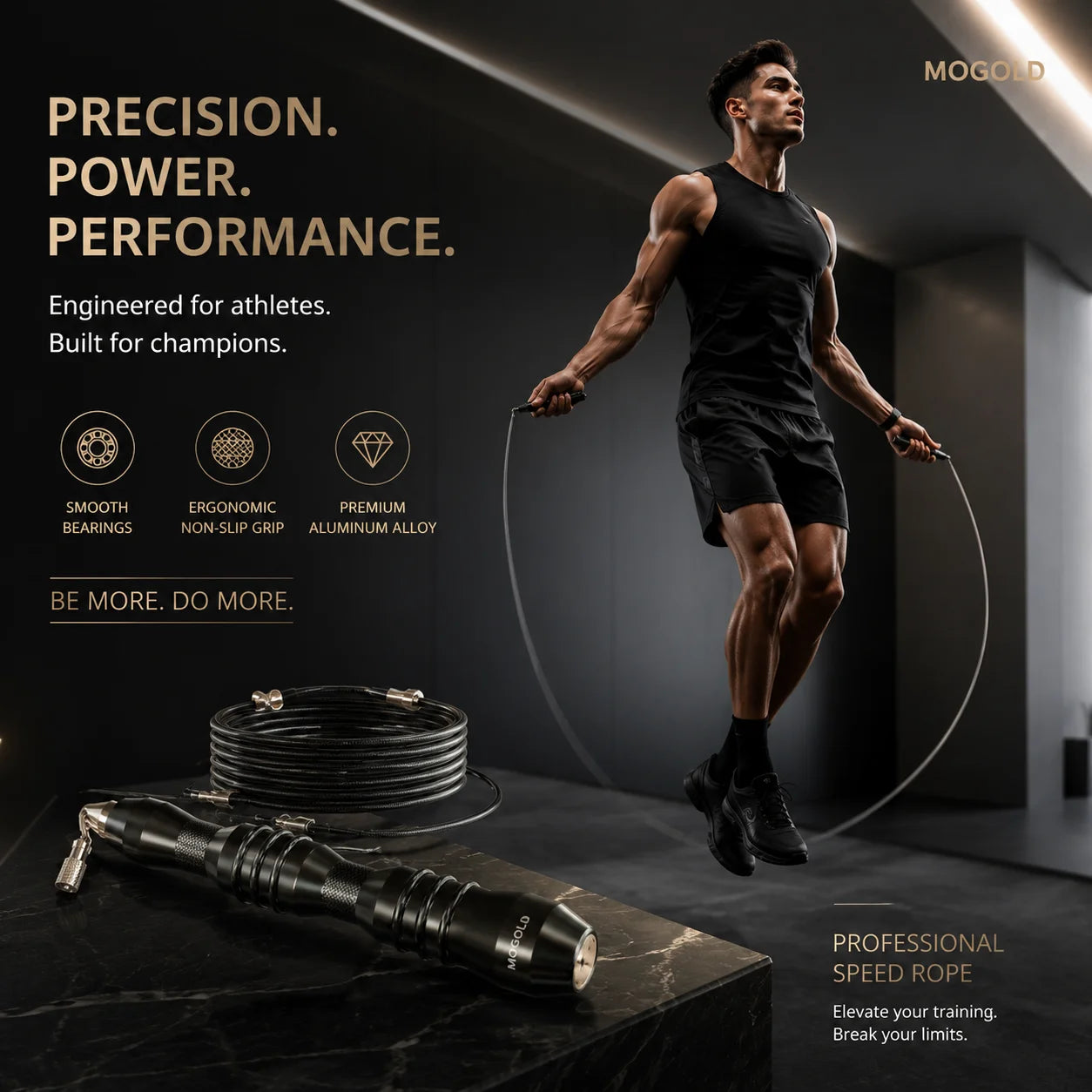 MOGOLD Jump Rope | Metal Non-Slip Handles, Super Durable Steel Wire Rope – Knot-Free Fitness Essential