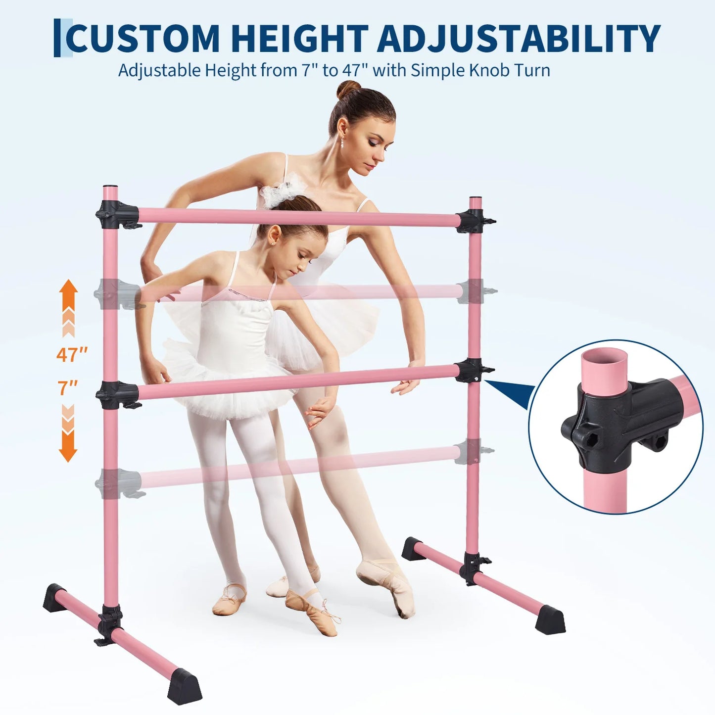 Ballet Barre 4FT Freestanding Dance Barre for Beginners,Home Practice, Pilates & Stretching | Heavy Duty Supports 350 Lbs, Adjustable Height,48 Inch Portable Ballet Bar for Kids & Adults,