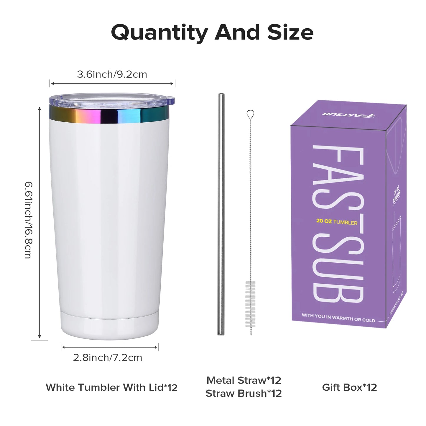 12 Pack 20 oz Stainless Steel Tumblers Bulk, Insulated Travel Cup with Lid, Fit Laser Engraving, Car Cupholder (Assorted Colors)