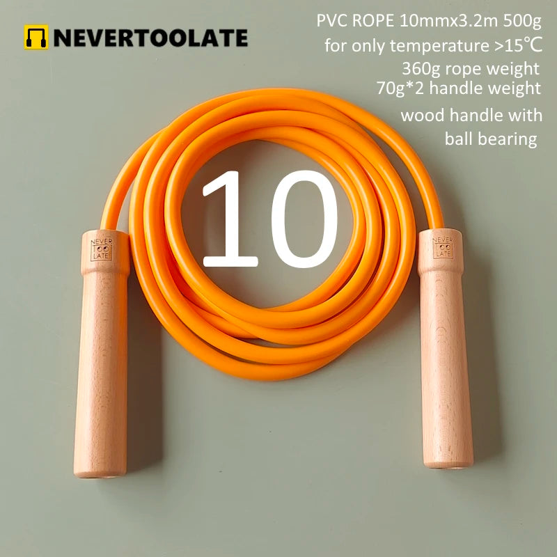 370g to 500 gram  heavy 8mm 10mm thick super long 3.2 meters rope length between handles wood handle jump rope with ball bearing