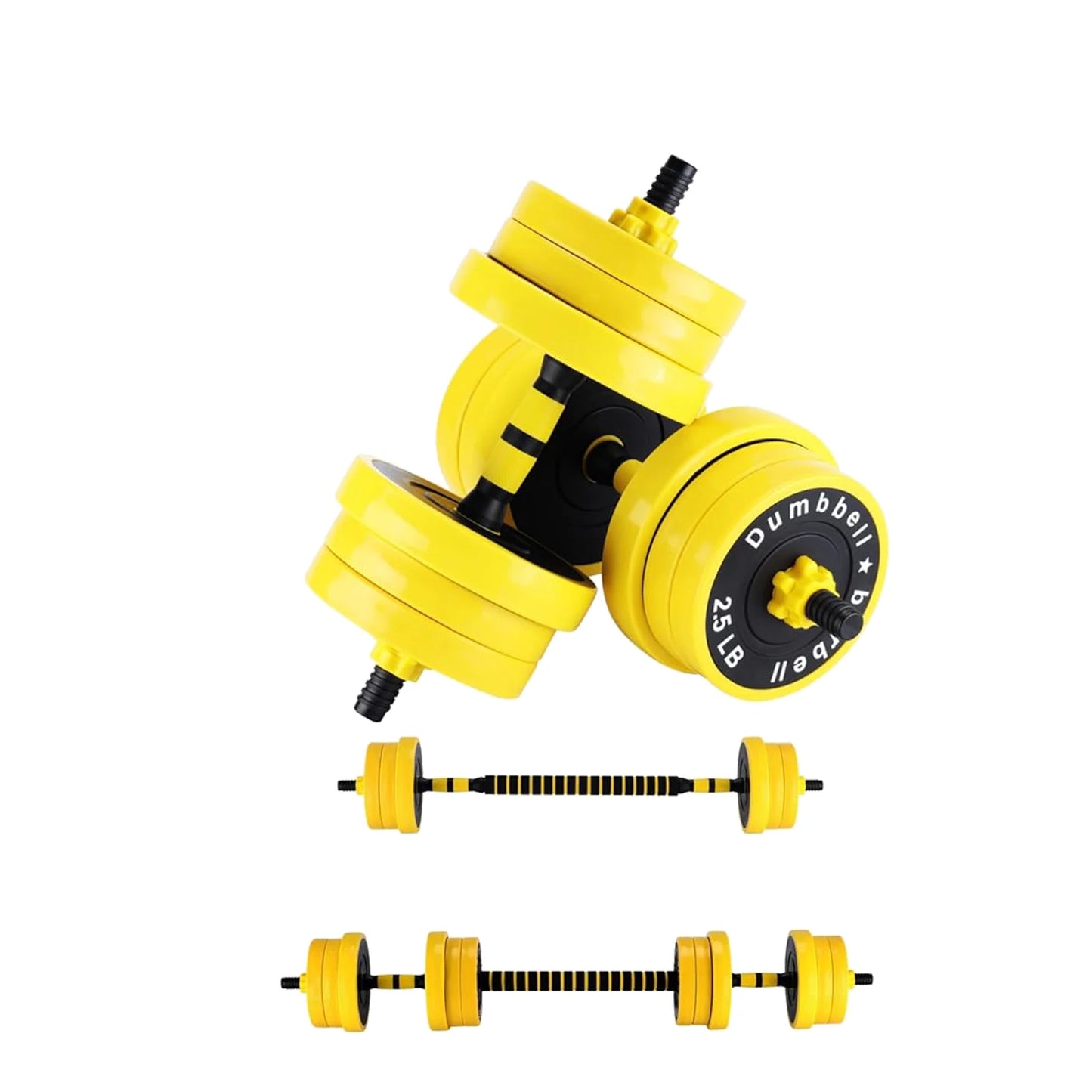 Adjustable Weights Set for Home Gym, 33 Lb 2-In-1 Adjustable Dumbbell Set with Foam Handles, Yellow