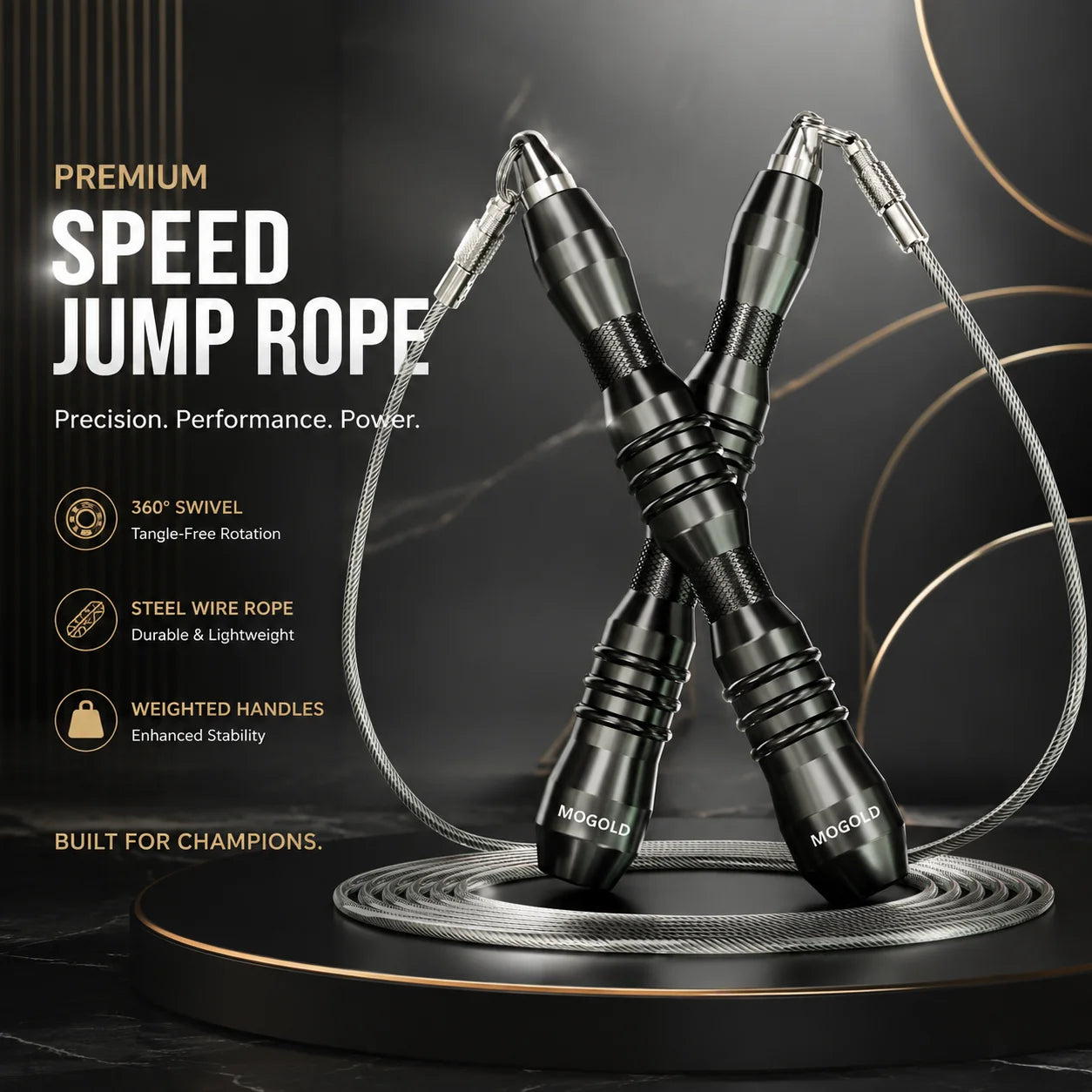 MOGOLD Jump Rope | Metal Non-Slip Handles, Super Durable Steel Wire Rope – Knot-Free Fitness Essential