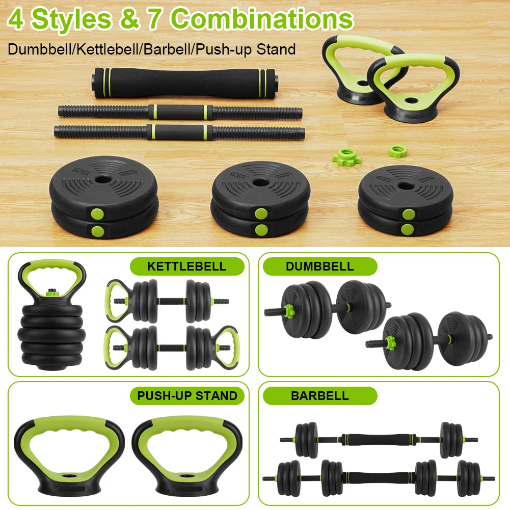 4 in 1 Adjustable Dumbbell Set, 44lbs Free Weight Set, Weights Dumbbells Set Used as Dumbbell, Barbell, Kettlebell and Push-up, for Home Gym Fitness Exercises