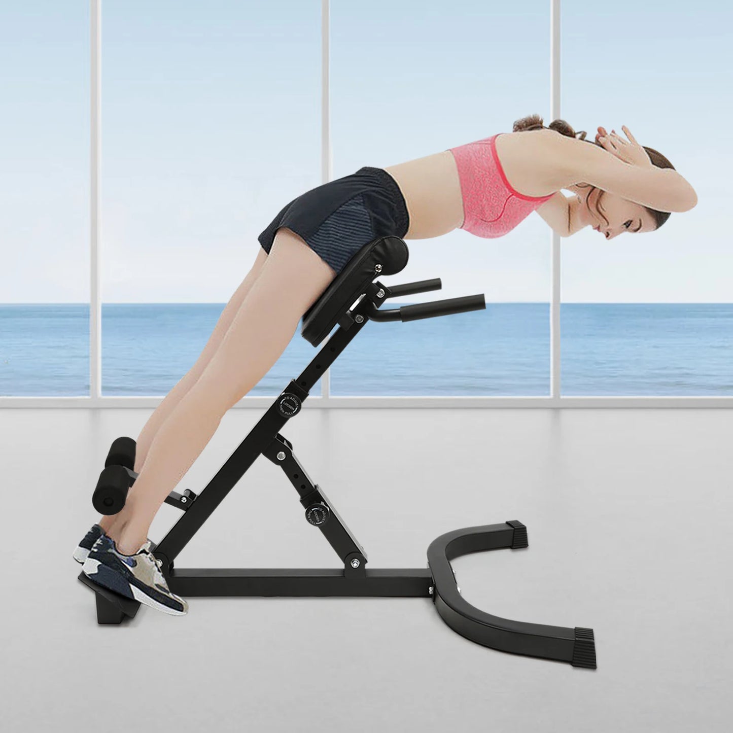 Roman Chair Back Extension Machine, 330LBS Back Extension Roman Chair Abdominal Exercise Equipment Multi-Functional