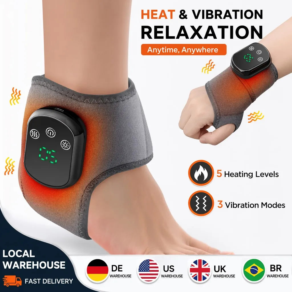 Local Stock Rechargeable Electric Heating Ankle Brace Massager Hot Compress And Vibration Massage for Foot Muscle Relaxation