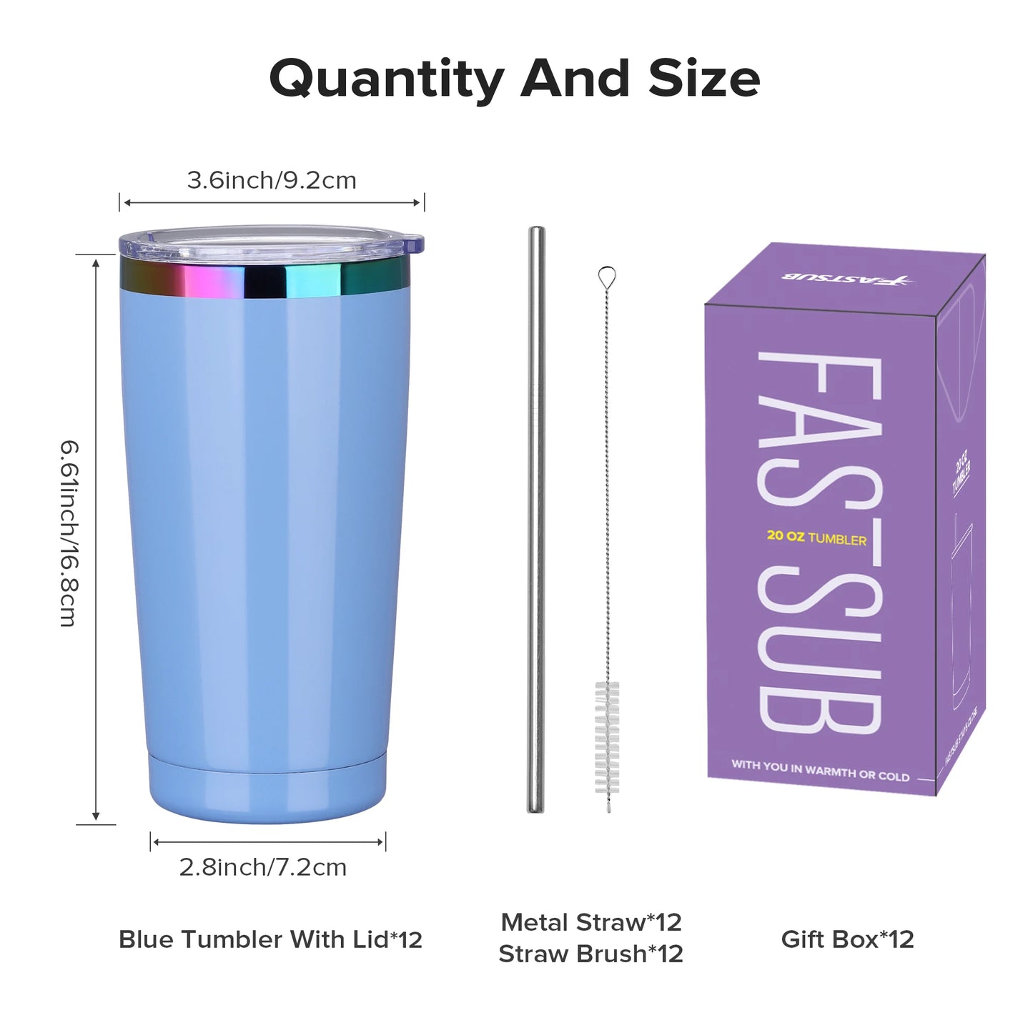 12 Pack 20 oz Stainless Steel Tumblers Bulk, Insulated Travel Cup with Lid, Fit Laser Engraving, Car Cupholder (Assorted Colors)