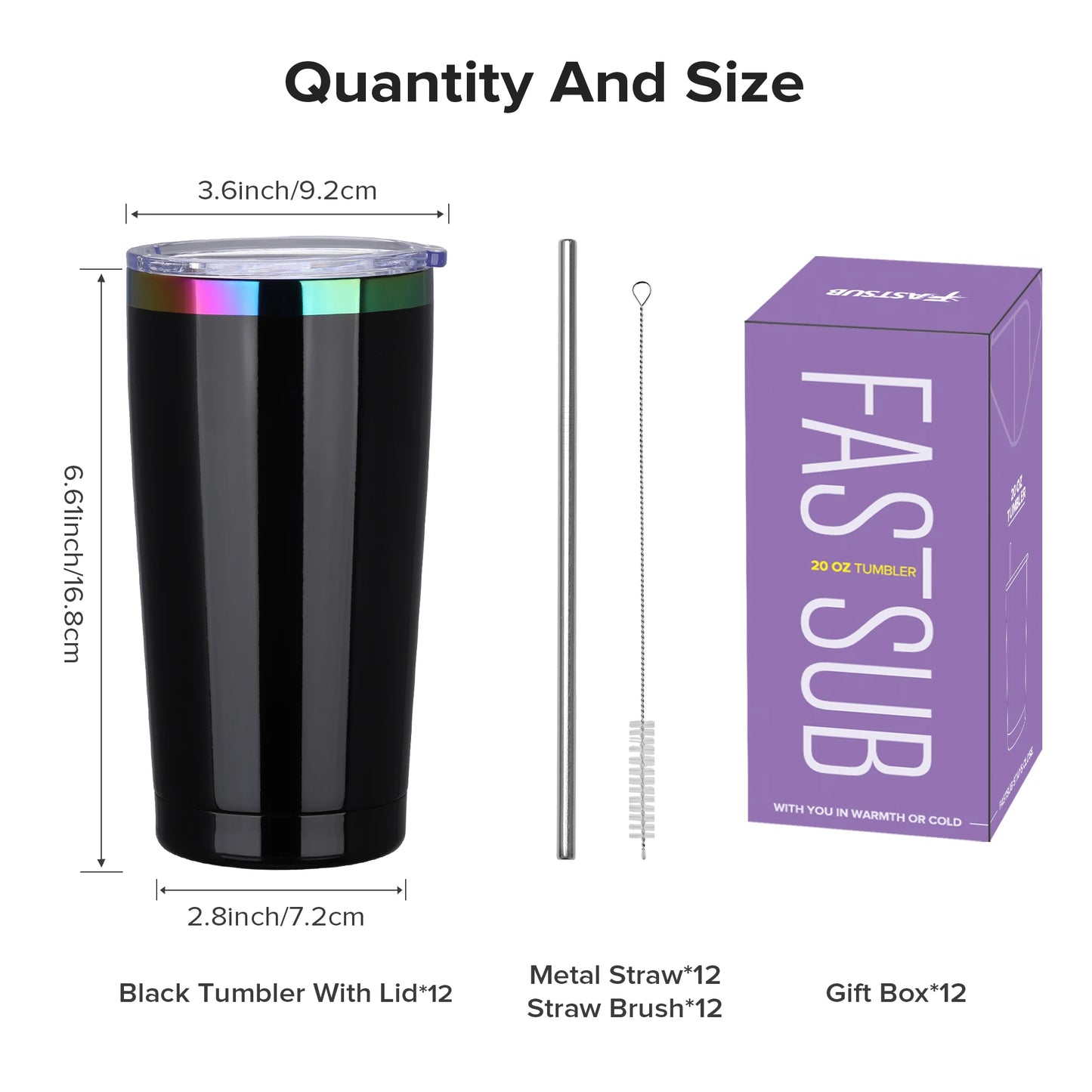 12 Pack 20 oz Stainless Steel Tumblers Bulk, Insulated Travel Cup with Lid, Fit Laser Engraving, Car Cupholder (Assorted Colors)