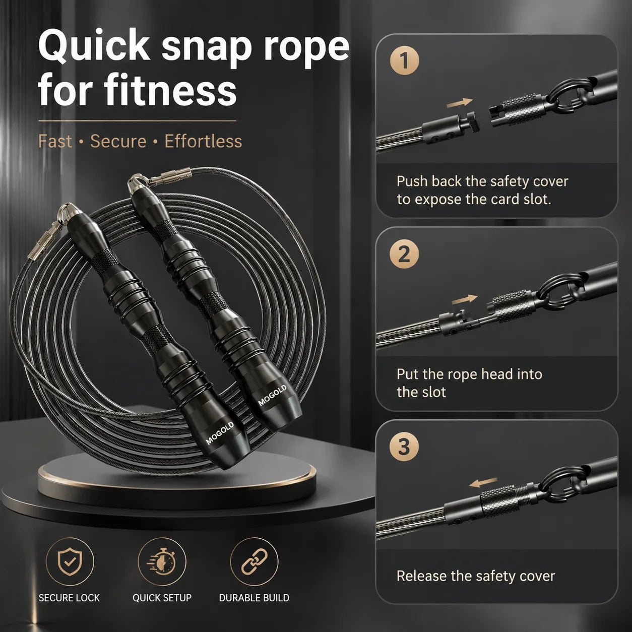MOGOLD Jump Rope | Metal Non-Slip Handles, Super Durable Steel Wire Rope – Knot-Free Fitness Essential