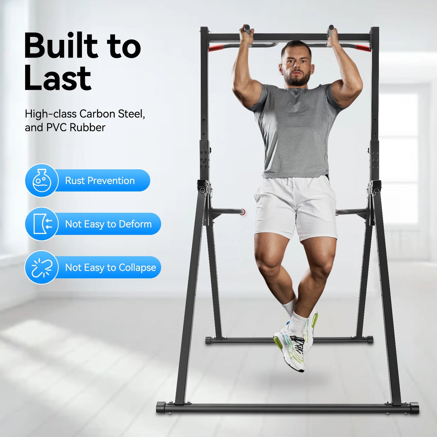 Pull Up Bar Dip Bar Power Tower Workout Dip Station Height Adjustable Free Standing Chin Up Bar Home Gym Equipment 440LBS Weight