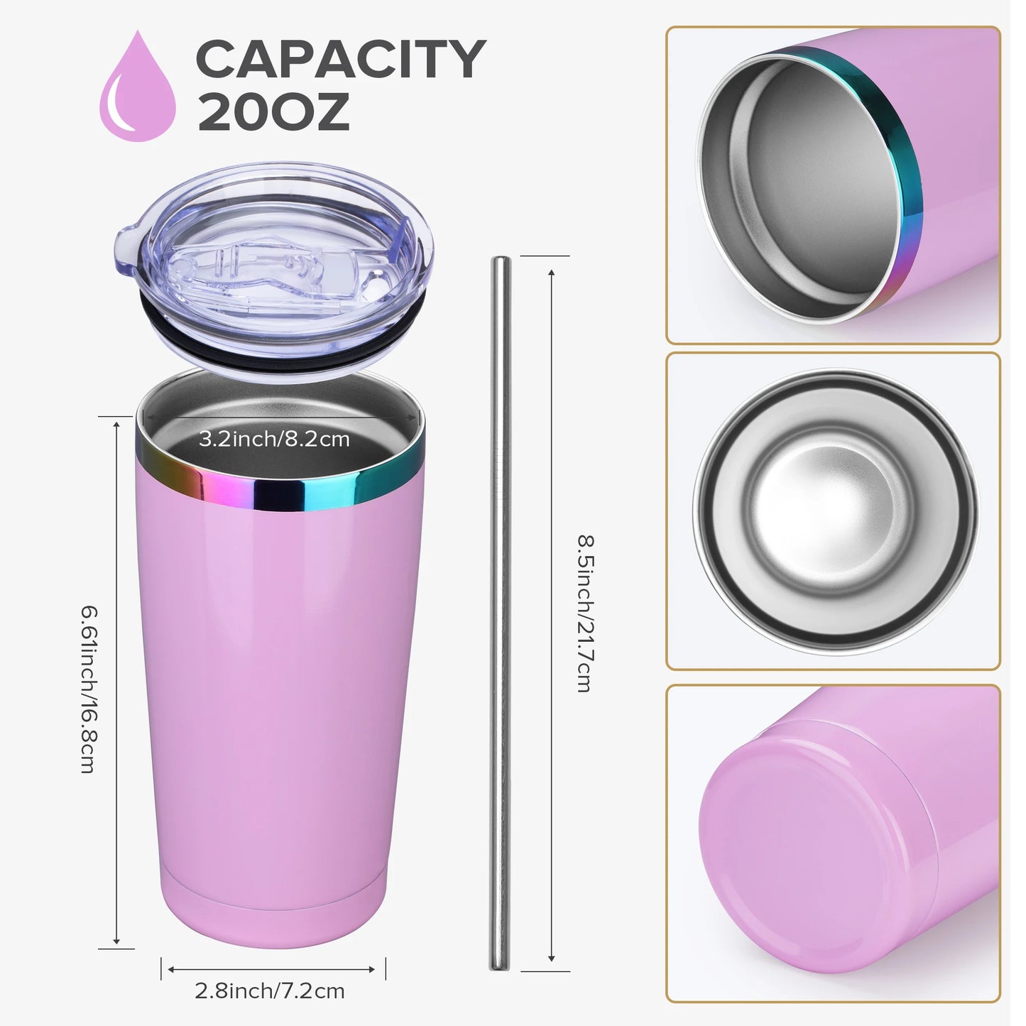12 Pack 20 oz Stainless Steel Tumblers Bulk, Insulated Travel Cup with Lid, Fit Laser Engraving, Car Cupholder (Assorted Colors)