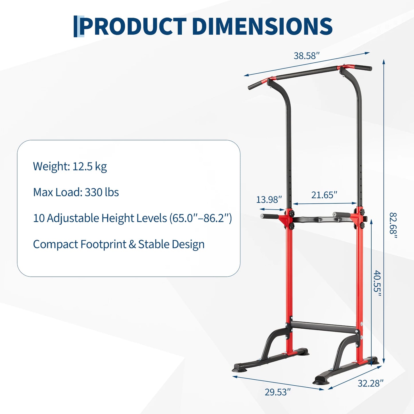 Heavy Duty Pull Up Dip Station for Home Gym - 330LBS Capacity Power Tower with Adjustable Height, Multi-Function Strength Training Equipment for Chin Ups, Push Ups, Dips & Leg Raises
