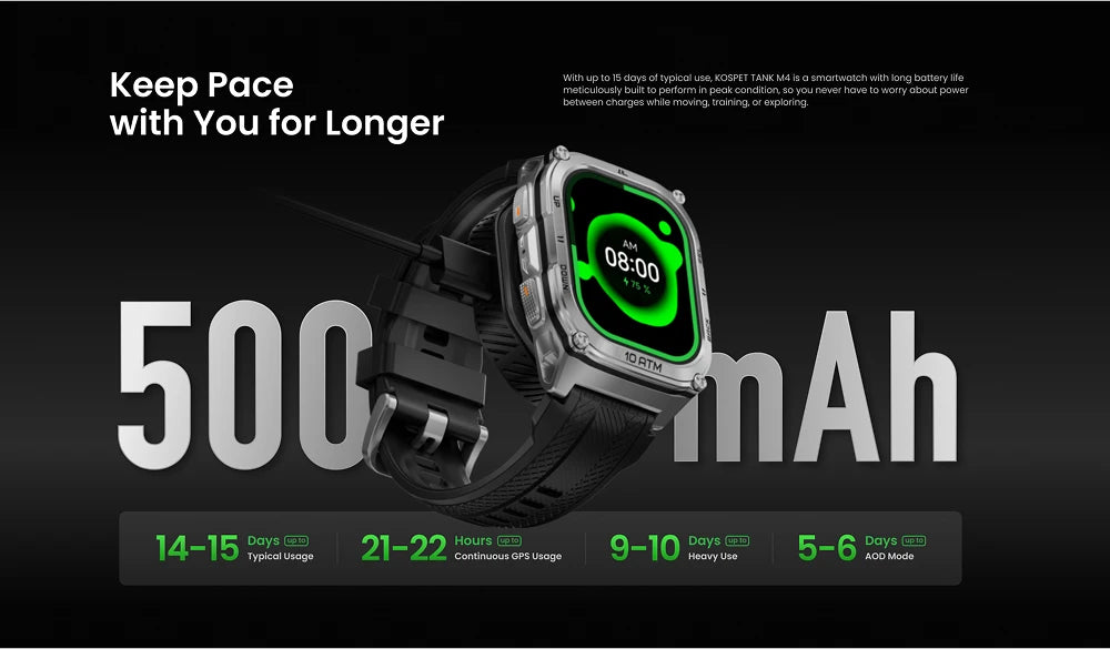 KOSPET Tank M4 Smart Watch Stainless Steel 6-Sat GPS Offline Maps 10ATM Waterproof 45M Dive 24/7 Health Monitor for Android iOS