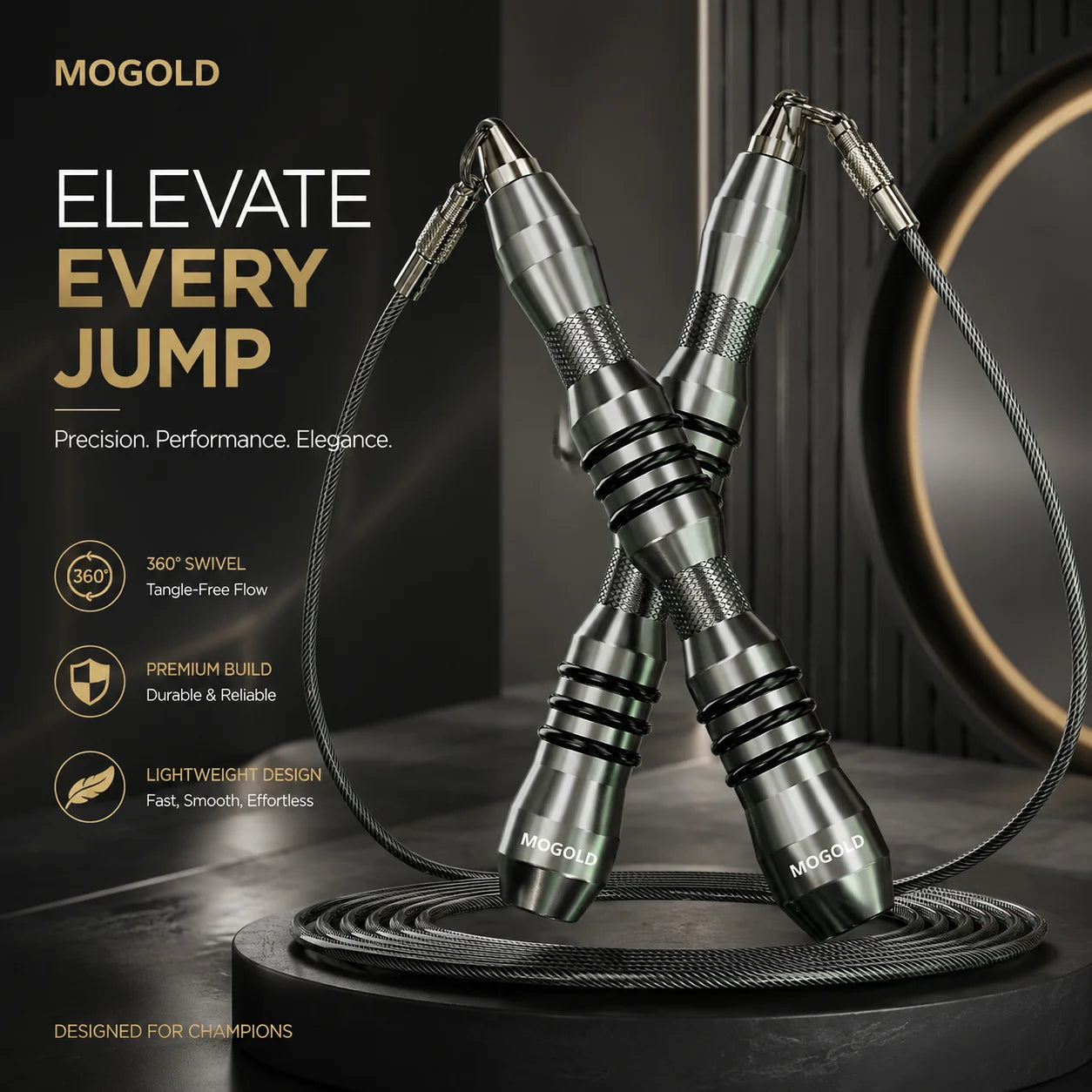 MOGOLD Jump Rope | Metal Non-Slip Handles, Super Durable Steel Wire Rope – Knot-Free Fitness Essential