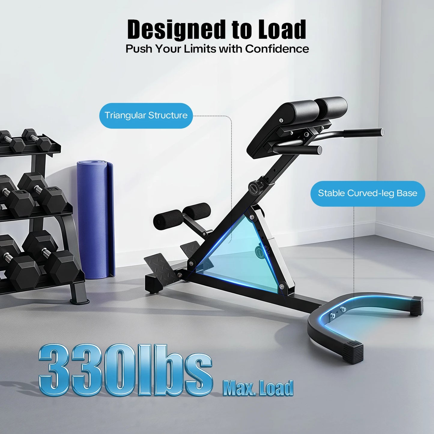 Roman Chair Back Extension Machine, 330LBS Back Extension Roman Chair Abdominal Exercise Equipment Multi-Functional