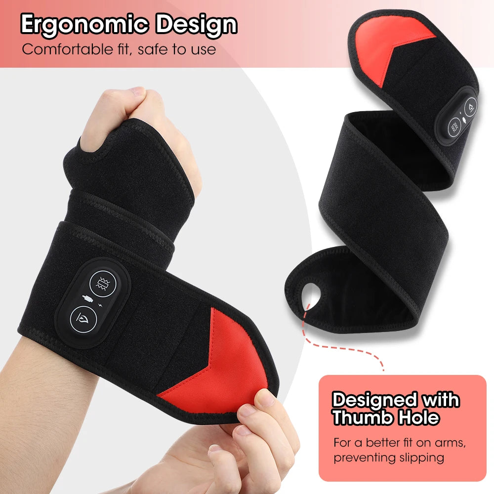 Electric Red Light Wrap Hand Wrist 660nm 850nm Heated Vibration Massager Cordless 3 Heat Knee Belt Hand Pad