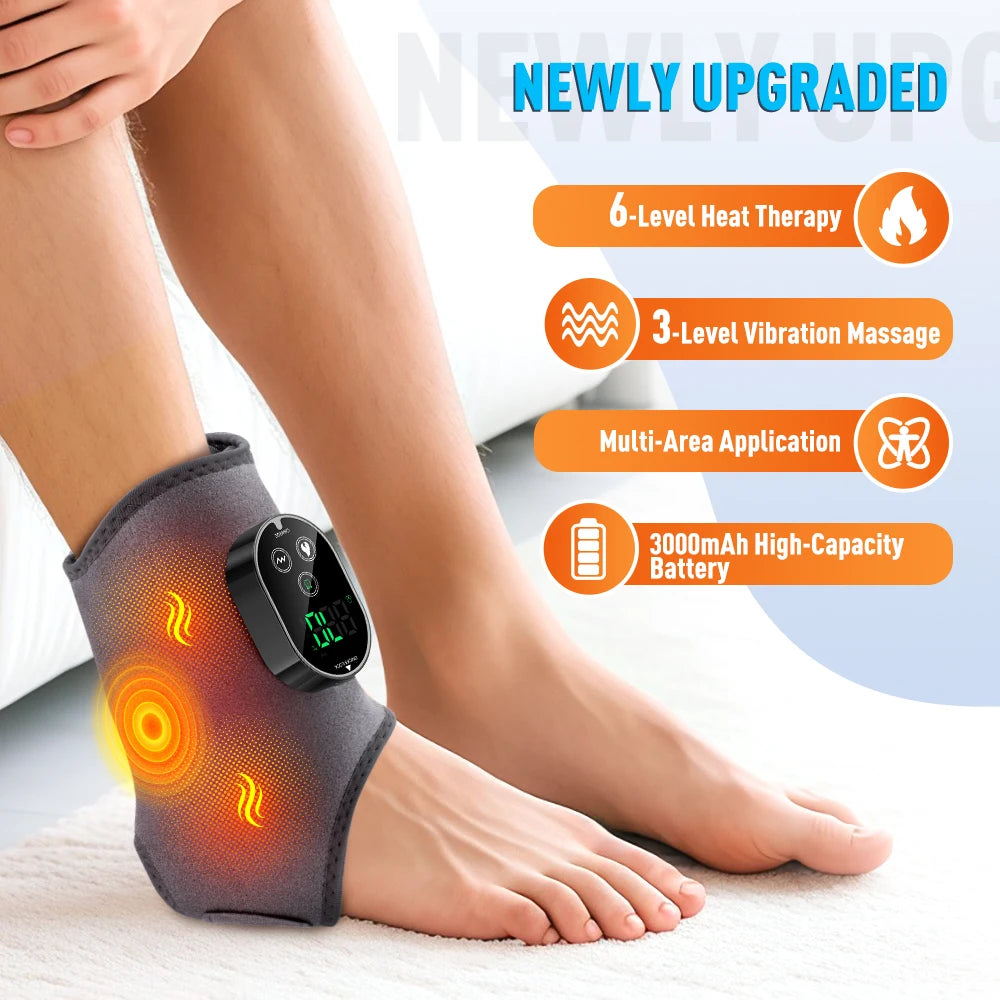 Electric Foot Ankle Massager 6 Levels Heating 3 Levels Vibration Massage Ankle Brace Rechargeable Feet Ankle Support Belt