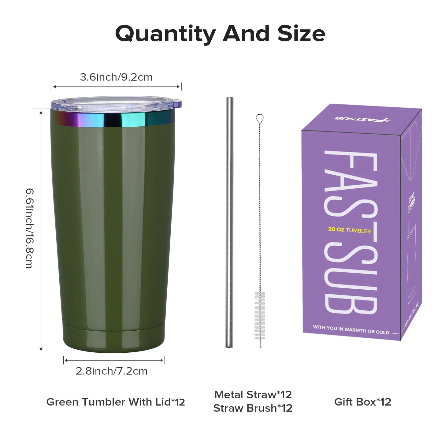 12 Pack 20 oz Stainless Steel Tumblers Bulk, Insulated Travel Cup with Lid, Fit Laser Engraving, Car Cupholder (Assorted Colors)