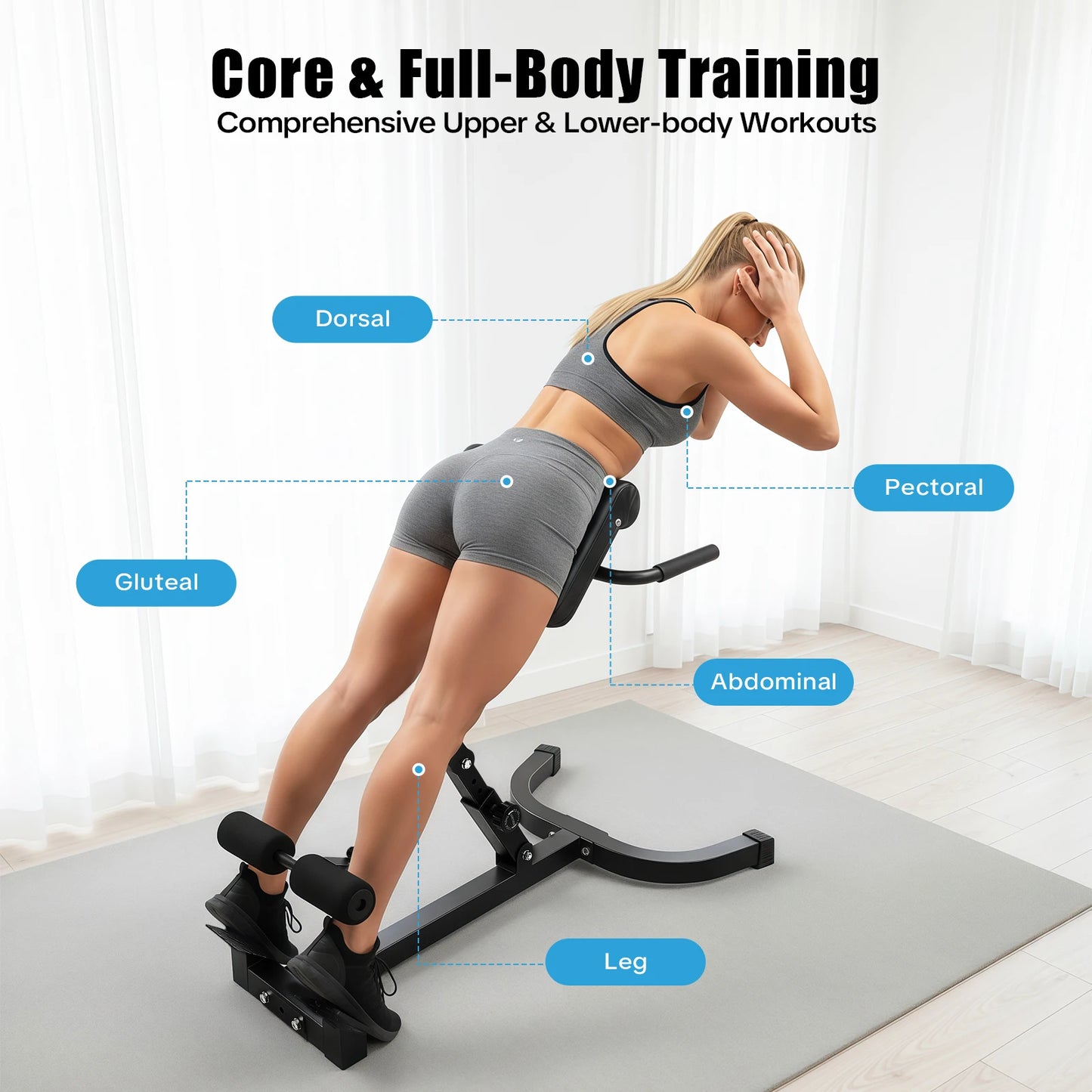 Roman Chair Back Extension Machine, 330LBS Back Extension Roman Chair Abdominal Exercise Equipment Multi-Functional