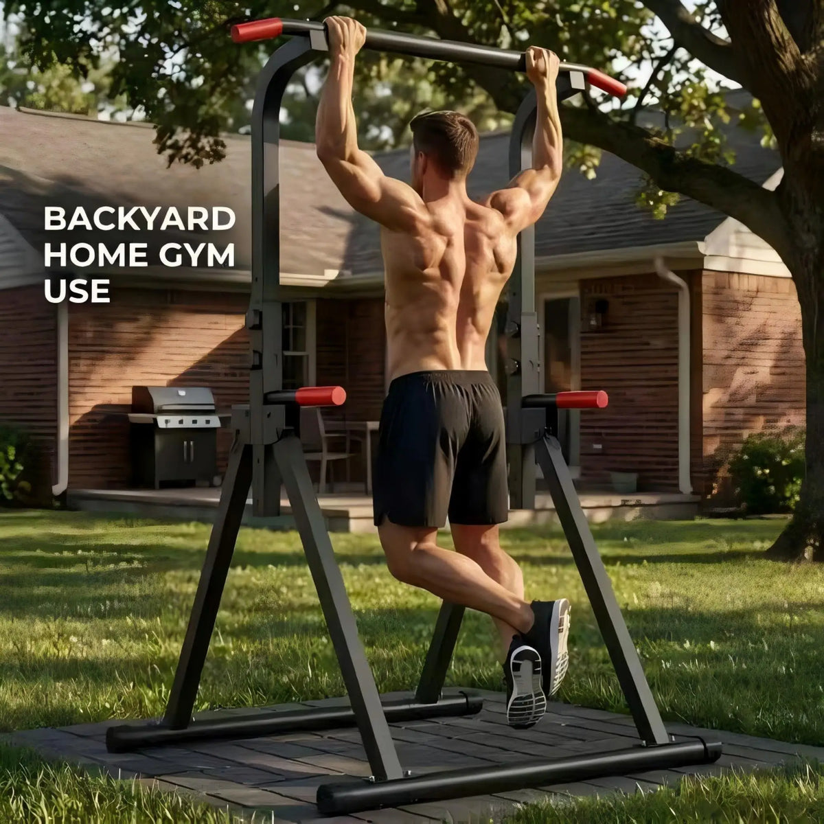 Foldable Power Tower Pull Up Bar, Multi-Function Dip Station with 6-Level Adjustable Height, 440lbs Max Capacity Home Gym Strength Training Equipment
