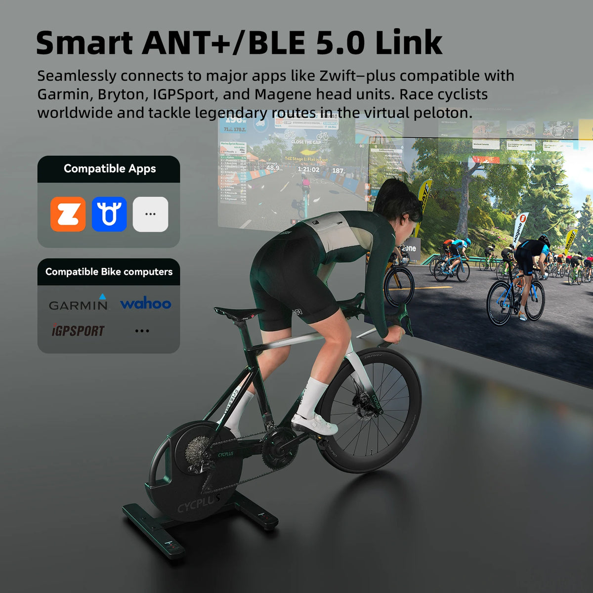 CYCPLUS R200 Cycling Home Trainer Direct Drive Exercise Bike Training Bicycle Roller 2200W ANT+ BLE 5.0 Power Meter Indoor Ride