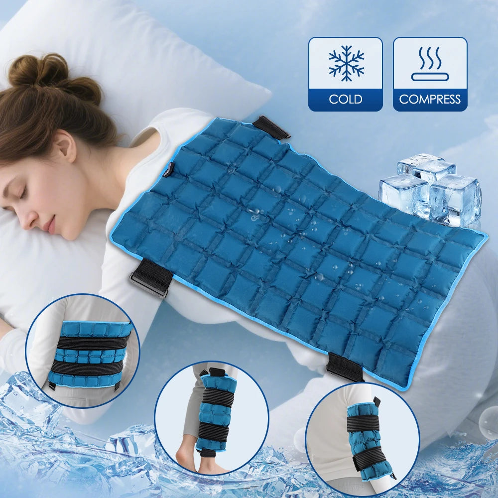 Reusable Hot Cold Wrap for Back Shoulder Knee Leg - Self-Absorbing Ice Pack Microwave Heating Pad with 2 Straps