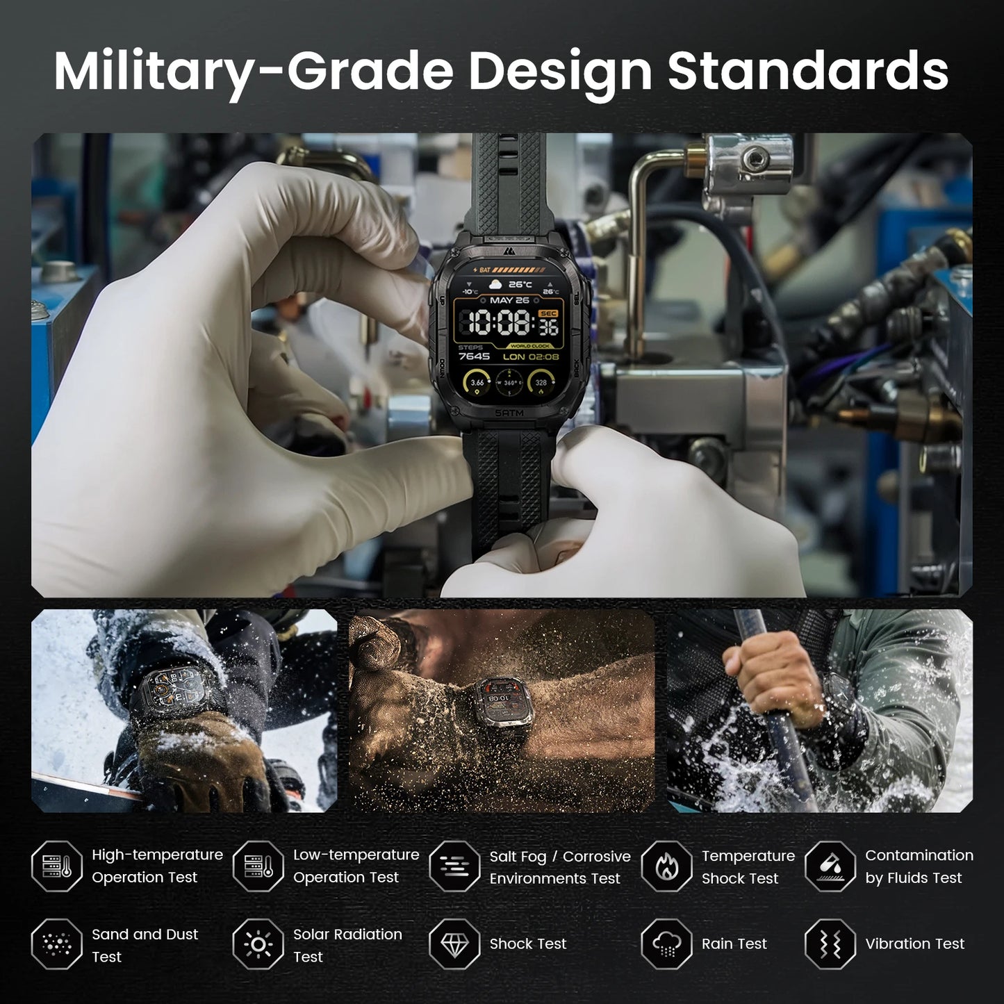 KOSPET TANK M4C Advanced GPS Smartwatch for Men MIL-STD-810H Tough 5ATM Waterproof Integrated Flashlight & Health Tracking